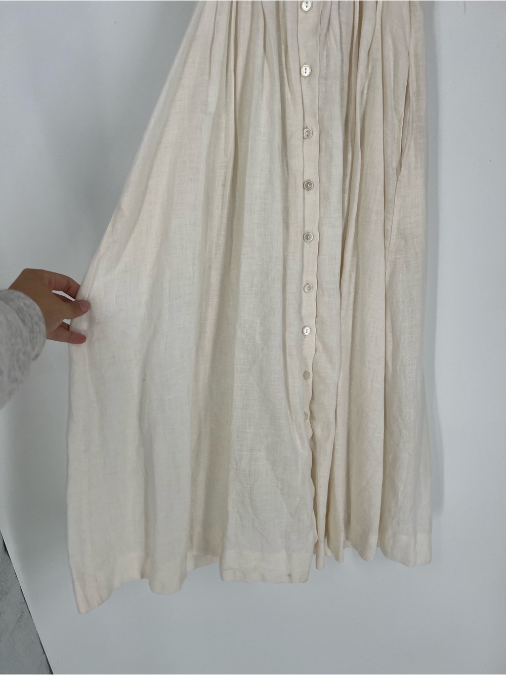 Exquise Anthropologie Tobie White 100% Linen Pleated Button Down Midi Dress XXSP - Picture 8 of 12